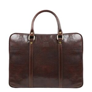 Vintage Manufactus Brown Leather Briefcase with Dual Top Handles